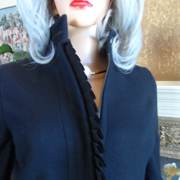 Banana Republic Black Wool Pea Coat w/Ruffle Detail Size XS - Picture 6 of 16